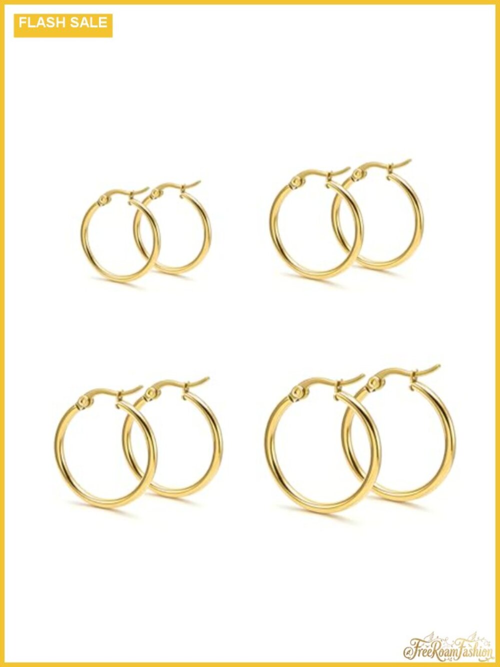 4 Pair Gold Plated Silver Huggie Hoop Earrings Set for Women Surgical Steel